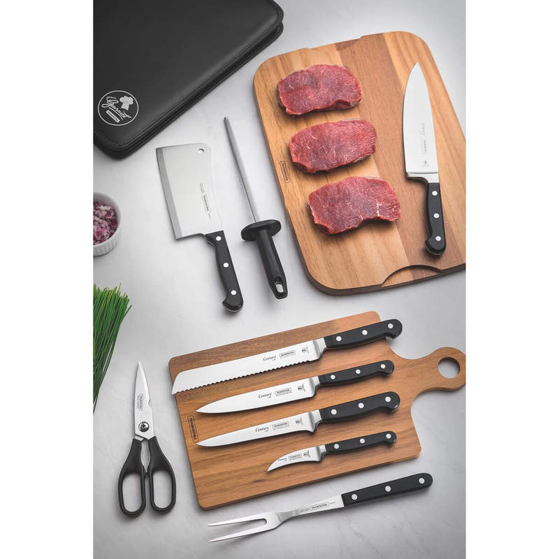 Kit Chef con Cuchillas de Acero Inoxidable y Mangos de Policarbonato y Fibra de Vidrio con Estuche, 10 Piezas