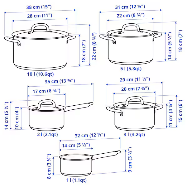 Batería de Cocina, 9 Piezas, Acero Inoxidable